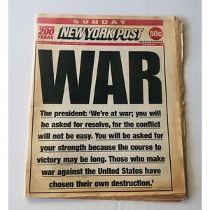 Vintage New York Post September 2001 Edition War WTC Attack on America NYPD FDNY